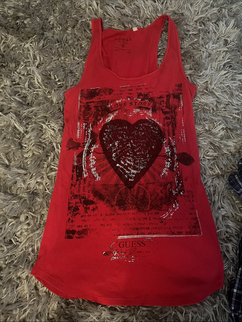 GUESS Red Heart Graphic Ribbed Tank Top